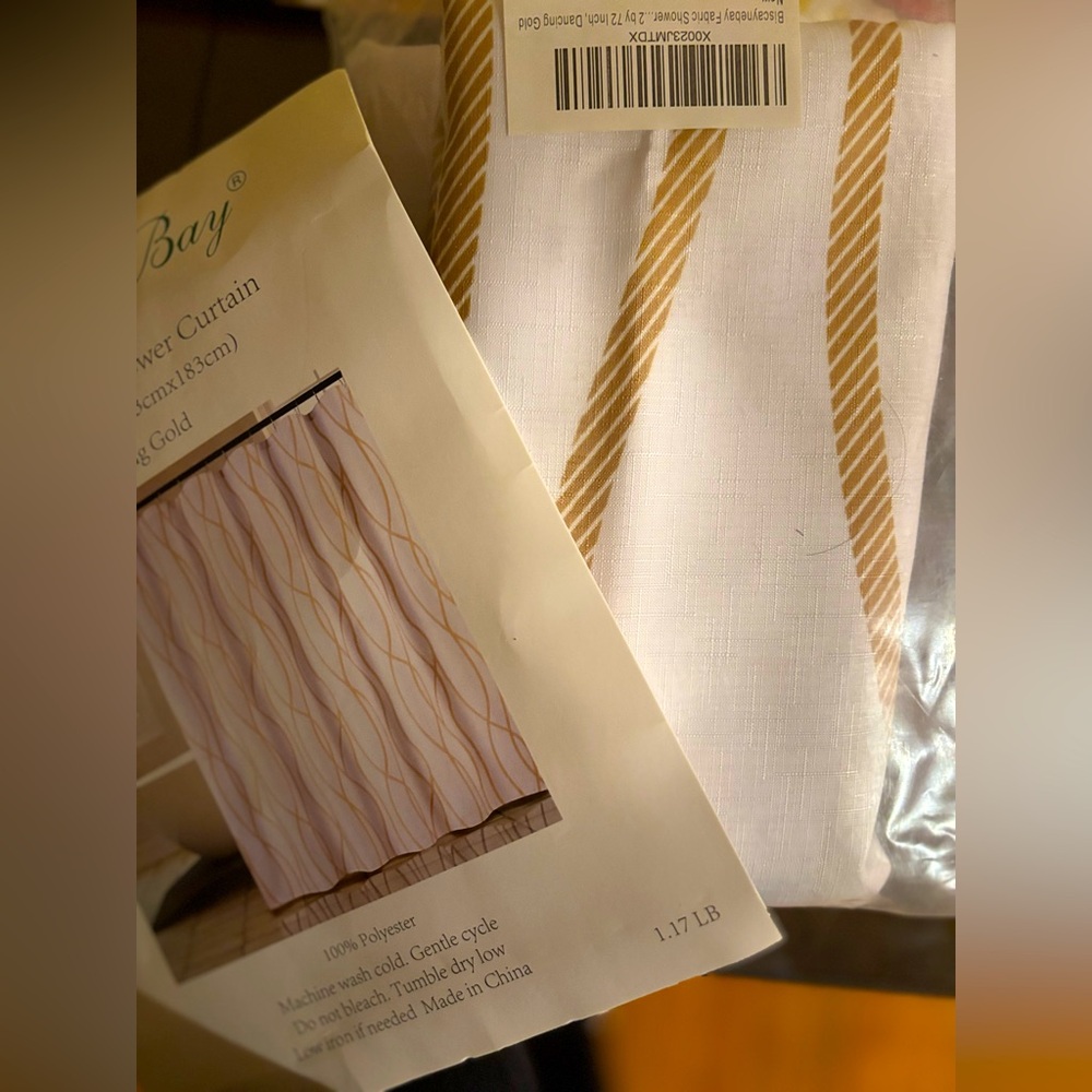 White and Gold Shower Curtain